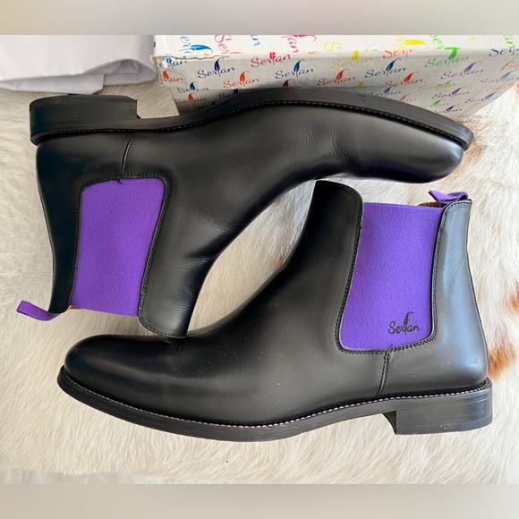 SERFAN CHELSEA Italian 43 Mens BOOT CALF LEATHER BLACK PURPLE US 10.5 in Box EUC - Picture 11 of 17